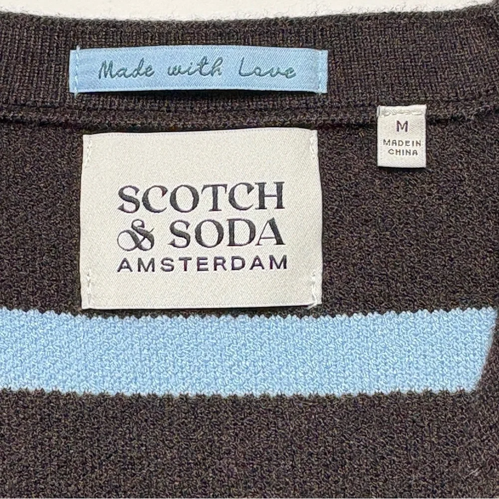 NWT Scotch & Soda Striped Knit Vest Hot Fudge Cerulean Gold Button M Cropped - Picture 5 of 10